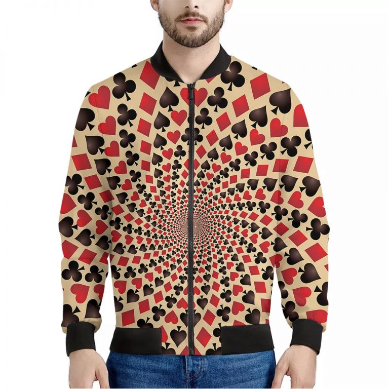 Swirl Playing Card Suits Print Bomber Jacket