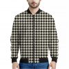 Tan And Black Houndstooth Pattern Print Bomber Jacket