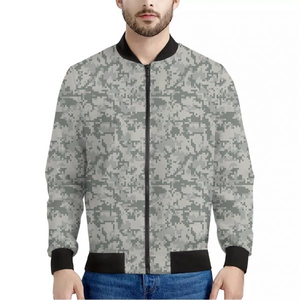 Tan Digital Camo Pattern Print Bomber Jacket