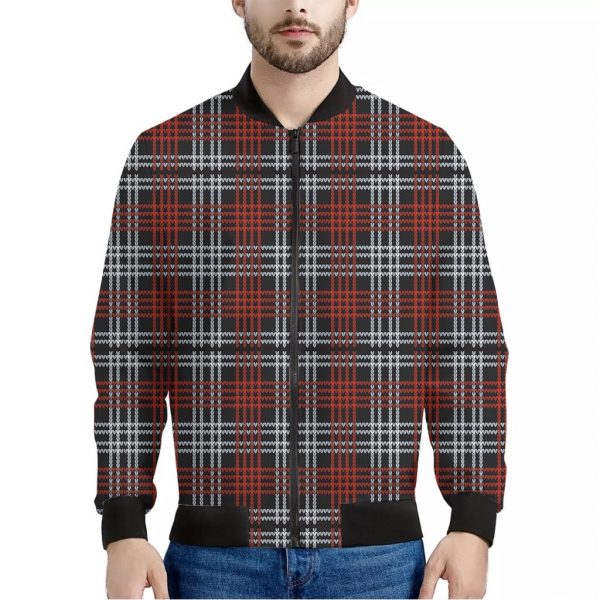Tartan Knitted Pattern Print Bomber Jacket
