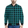 Teal And Black Buffalo Check Print Bomber Jacket