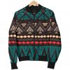 Teal And Brown Aztec Pattern Print Bomber Jacket