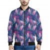Teal And Pink Tropical Floral Print Bomber Jacket