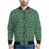 Teal And Yellow Leopard Pattern Print Bomber Jacket