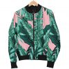 Teal Banana Leaves Pattern Print Bomber Jacket