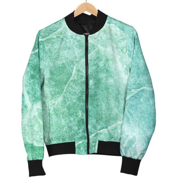 Teal Marble Print Bomber Jacket