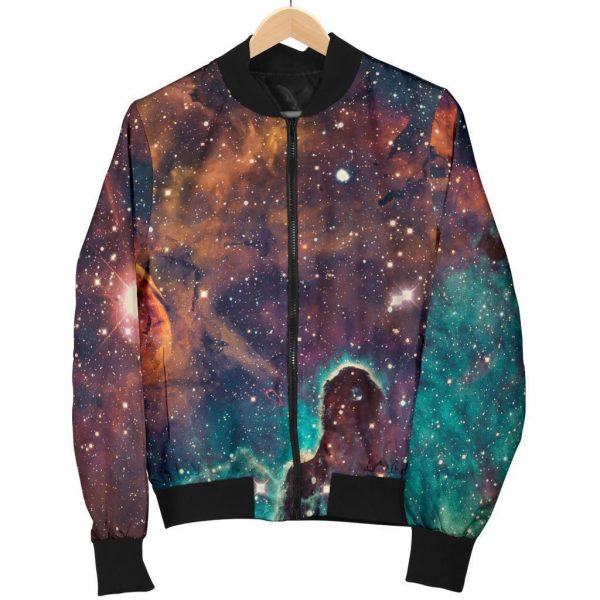Teal Orange Universe Galaxy Space Print Bomber Jacket