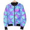 Teal Purple Mermaid Scales Pattern Print Bomber Jacket