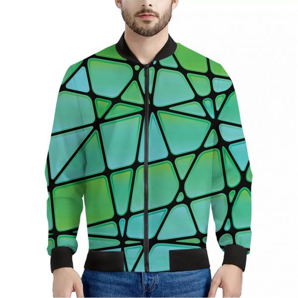 Teal Stained Glass Mosaic Print Bomber Jacket