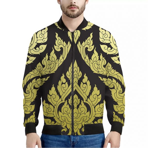 Thai Ornament Pattern Print Bomber Jacket