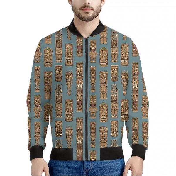 Tiki Totem Pattern Print Bomber Jacket