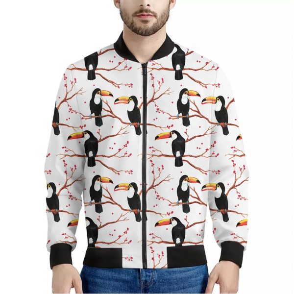 Toco Toucan Pattern Print Bomber Jacket
