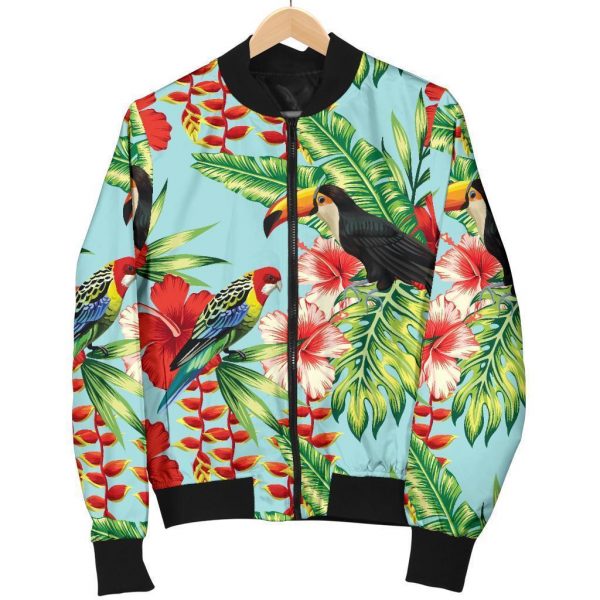 Toucan Parrot Tropical Pattern Print Bomber Jacket