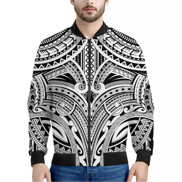 Tribal Maori Polynesian Tattoo Print Bomber Jacket