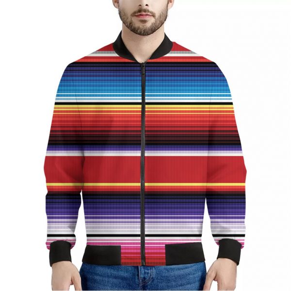Tribal Serape Blanket Stripe Print Bomber Jacket