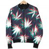 Trippy Hemp Leaves Reggae Pattern Print Bomber Jacket