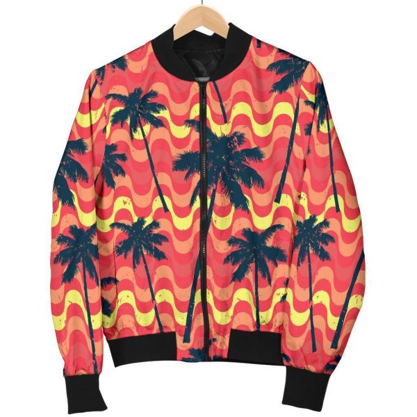 Trippy Palm Tree Pattern Print Bomber Jacket