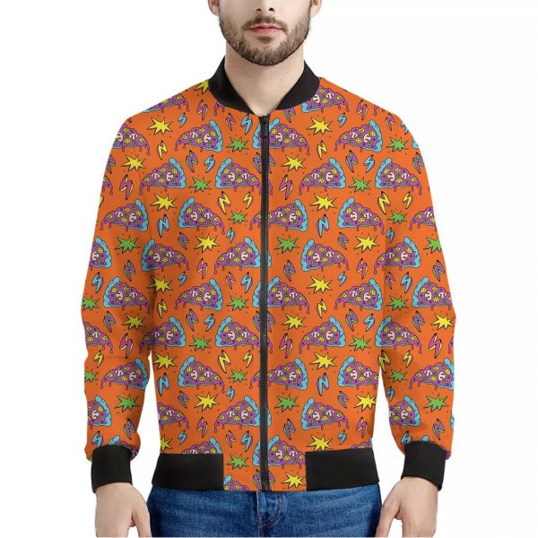 Trippy Pizza Pattern Print Bomber Jacket