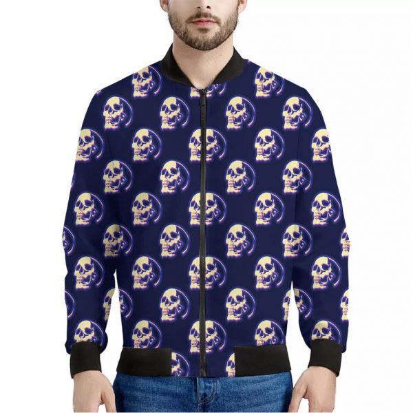 Trippy Skull Pattern Print Bomber Jacket