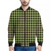 Trippy green Houndstooth Pattern Print Bomber Jacket