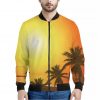 Tropical Beach Sunset Print Bomber Jacket