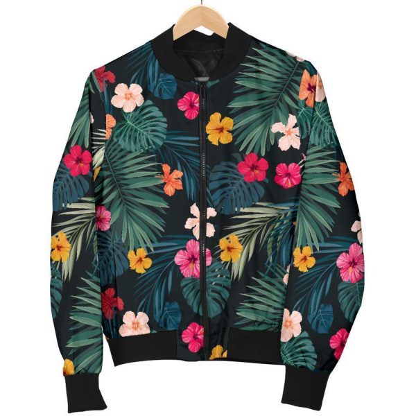 Tropical Flowers Hawaii Pattern Print Bomber Jacket
