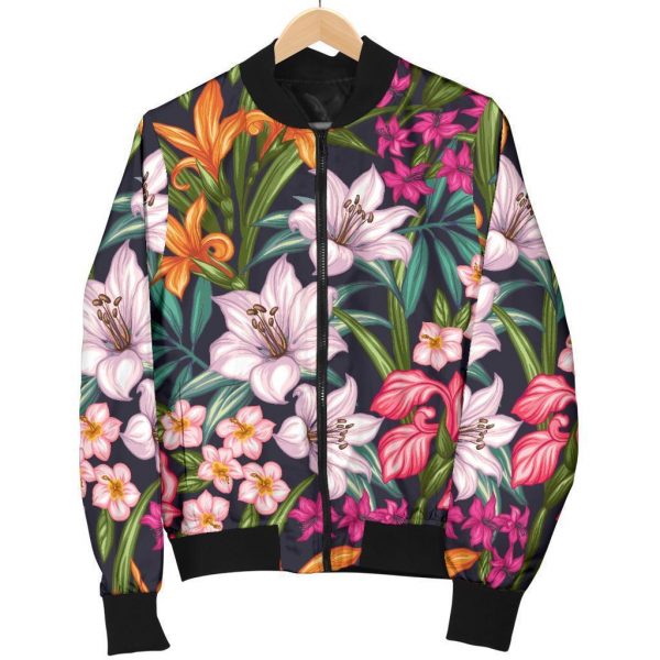 Tropical Flowers Pattern Print Bomber Jacket