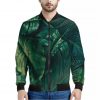 Tropical Green Leaves Print Bomber Jacket