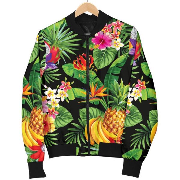 Tropical Hawaiian Fruits Pattern Print Bomber Jacket
