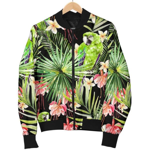 Tropical Hawaiian Parrot Pattern Print Bomber Jacket