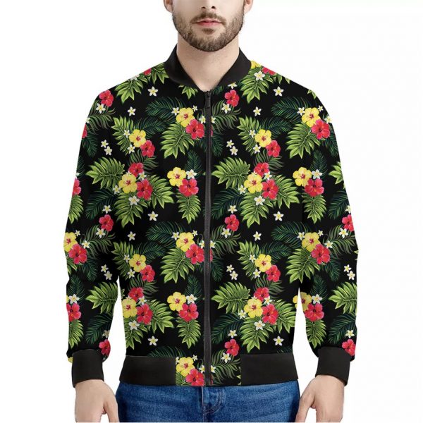 Tropical Hibiscus Aloha Pattern Print Bomber Jacket