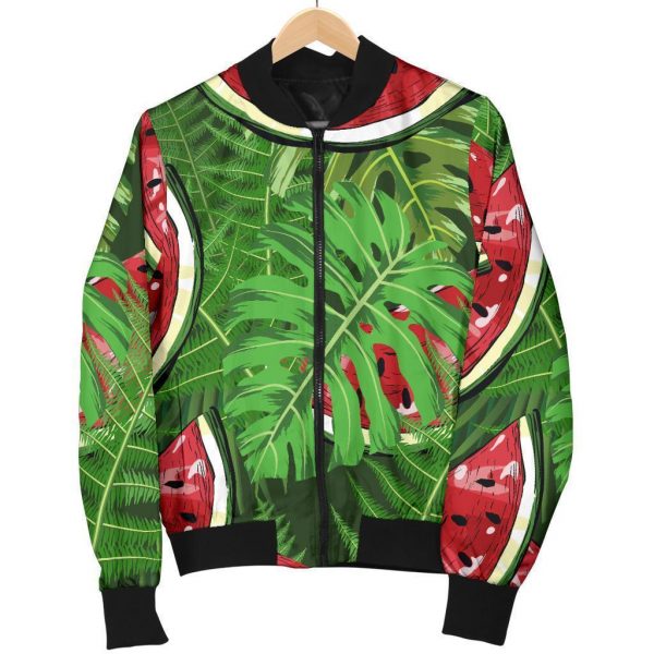 Tropical Leaf Watermelon Pattern Print Bomber Jacket