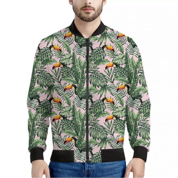 Tropical Palm Leaf And Toucan Print Bomber Jacket