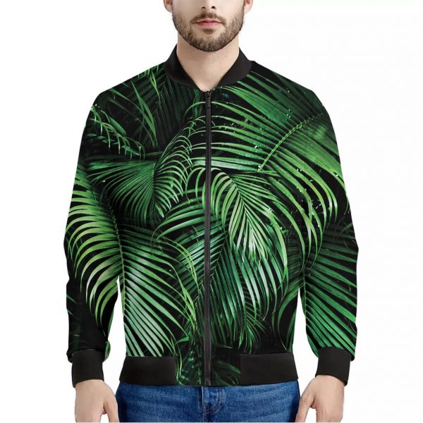 Tropical Palm Leaf Print Bomber Jacket