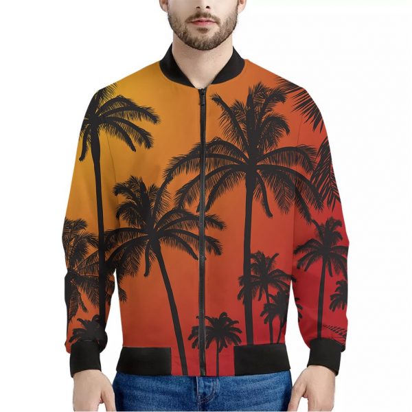 Tropical Palm Tree Sunset Print Bomber Jacket