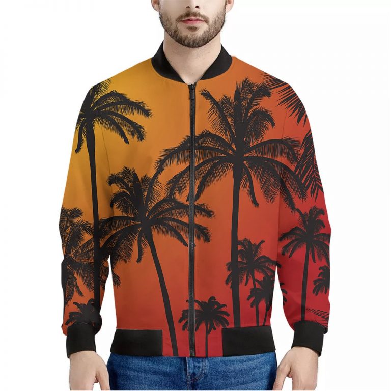 Tropical Palm Tree Sunset Print Bomber Jacket