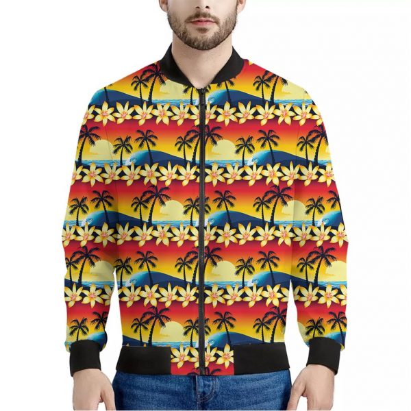 Tropical Sunset Pattern Print Bomber Jacket