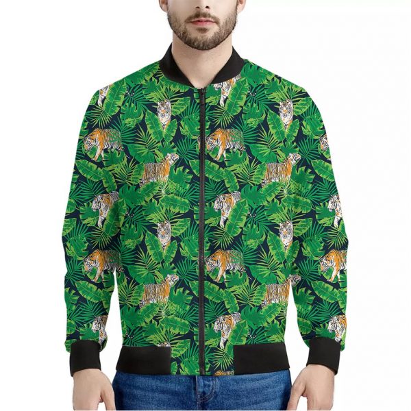 Tropical Tiger Pattern Print Bomber Jacket