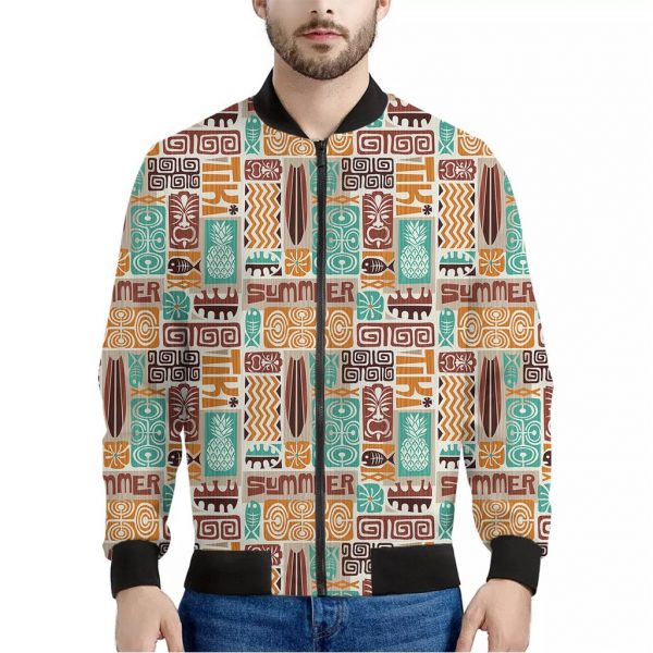 Tropical Tiki Pattern Print Bomber Jacket