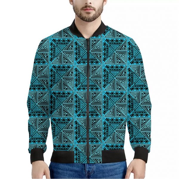Turquoise African Ethnic Pattern Print Bomber Jacket