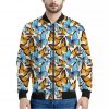 Turquoise And Orange Butterfly Print Bomber Jacket