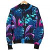 Turquoise Hawaii Tropical Pattern Print Bomber Jacket