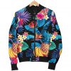 Turquoise Hawaiian Fruits Pattern Print Bomber Jacket