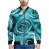 Turquoise Rose Flower Print Bomber Jacket