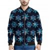 Turquoise Snowflake Pattern Print Bomber Jacket