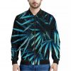 Turquoise Tropical Leaves Print Bomber Jacket