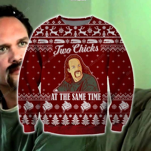 Two Chicks At The Same Time Knitting Pattern 3D Print Ugly Christmas Sweatshirt
