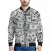 US Dollar Pattern Print Bomber Jacket