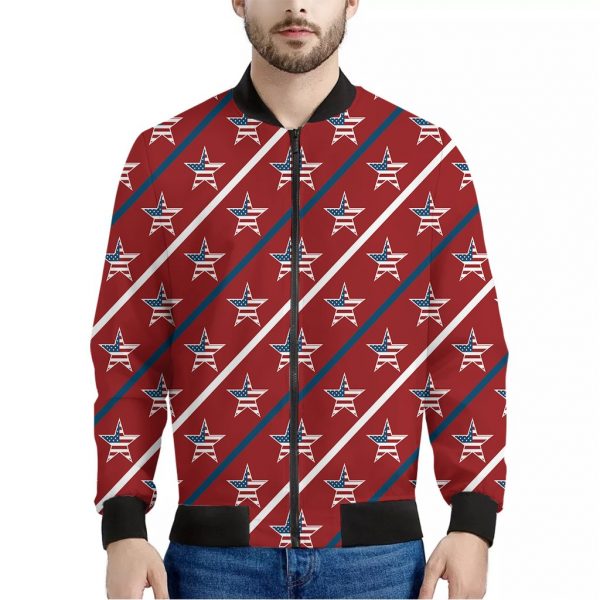 USA Patriotic Star Pattern Print Bomber Jacket