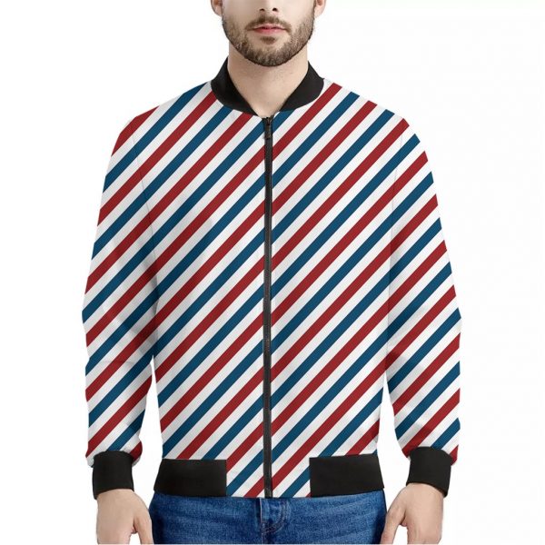 USA Patriotic Striped Pattern Print Bomber Jacket